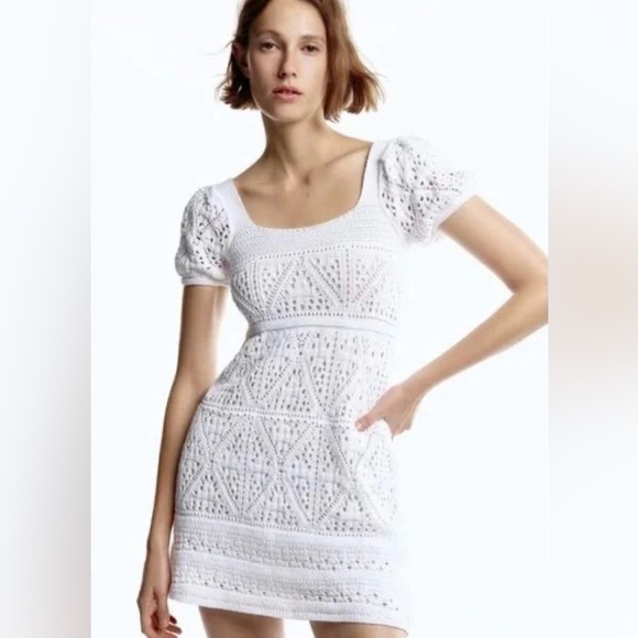 Zara Dresses & Skirts - Zara White Crocheted Mini Dress
